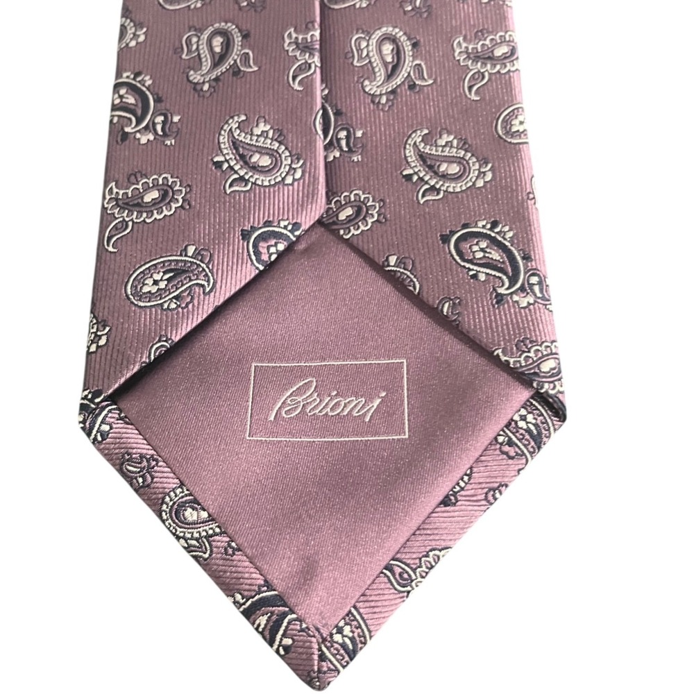 Brioni Silk Paisley Tie Mens Mauve Purple Hand Made Italy Classic Excellent - Picture 3 of 6